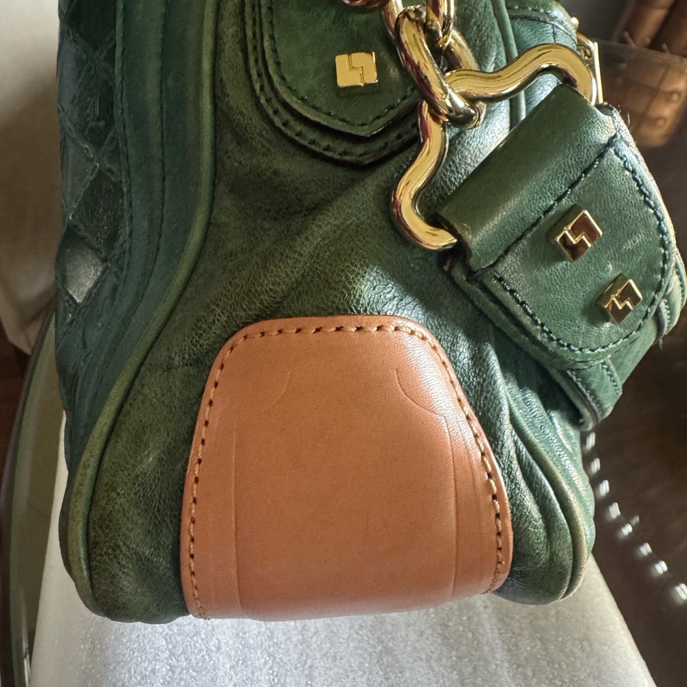 L.A.M.B. Green and Tan Shoulder Bag - Picture 3 of 9
